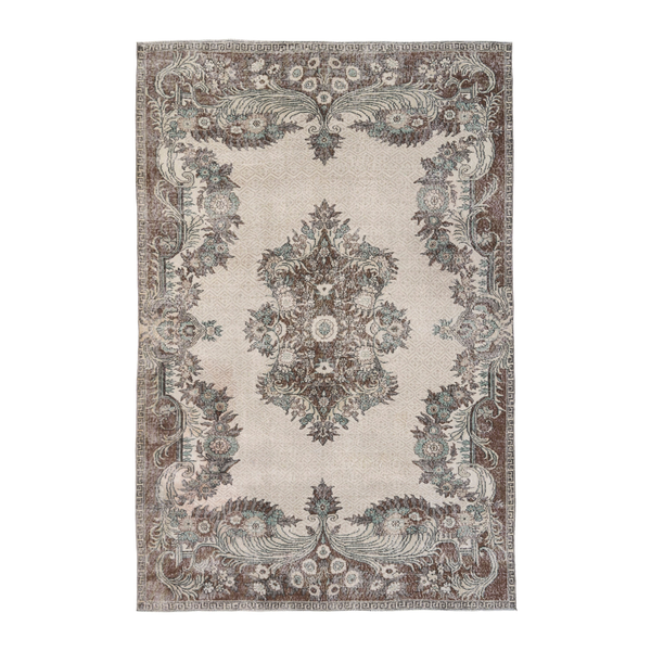 Turkish Isparta area rug in cream and brown, 7' x 10'4"