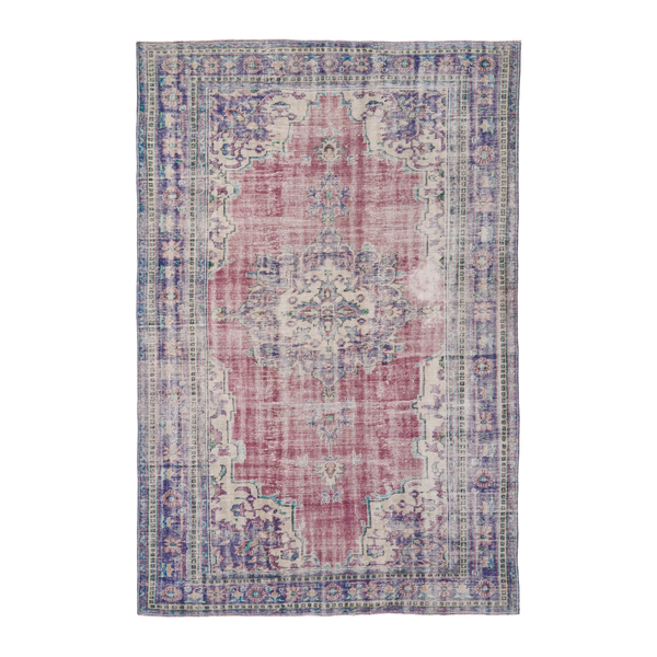 Turkish Manisa oversized rug in dusty rose and navy, 6'10" x 10'6"