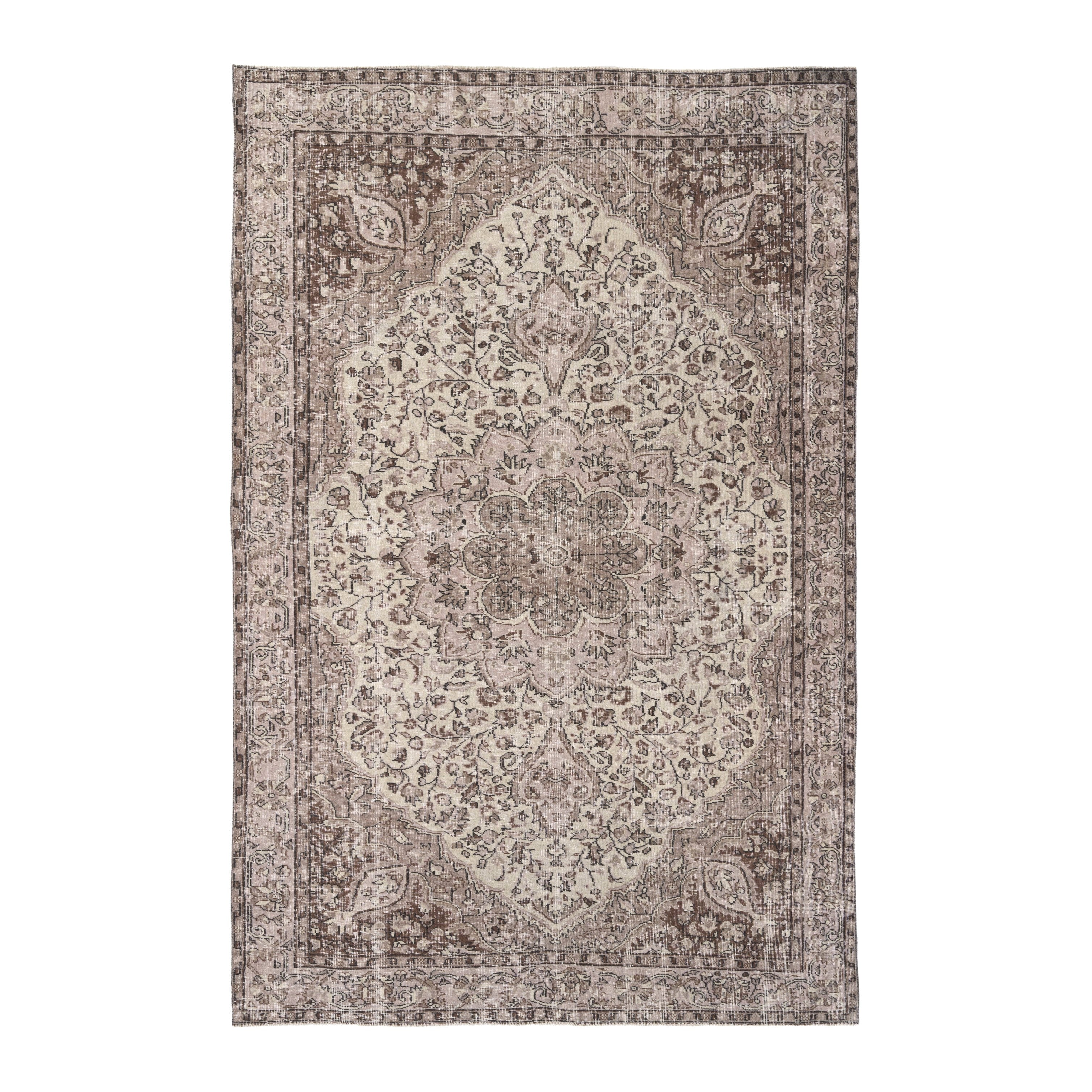 Turkish Isparta area rug in cream and greige, 6'7" x 10'