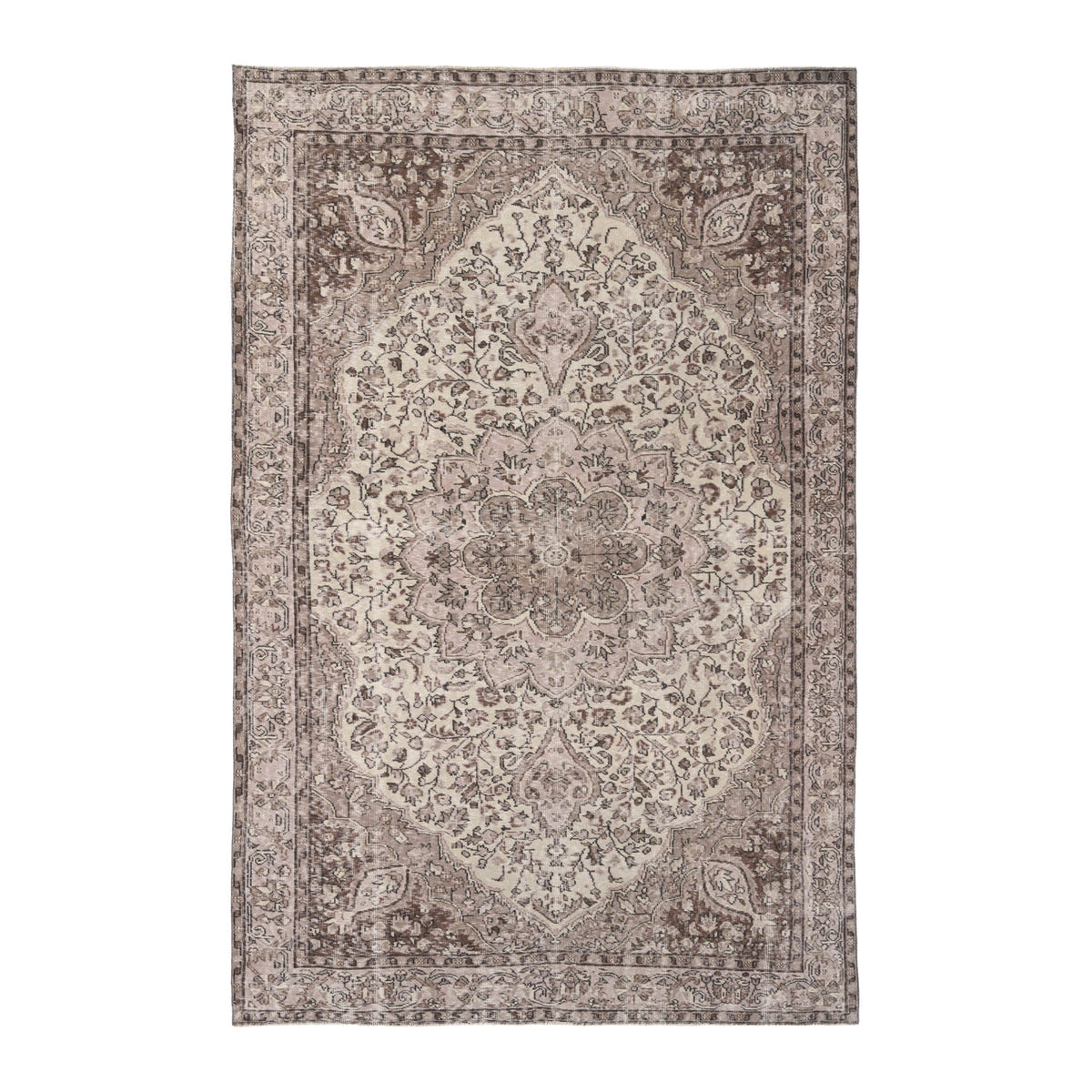 Turkish Isparta area rug in cream and greige, 6'7" x 10'