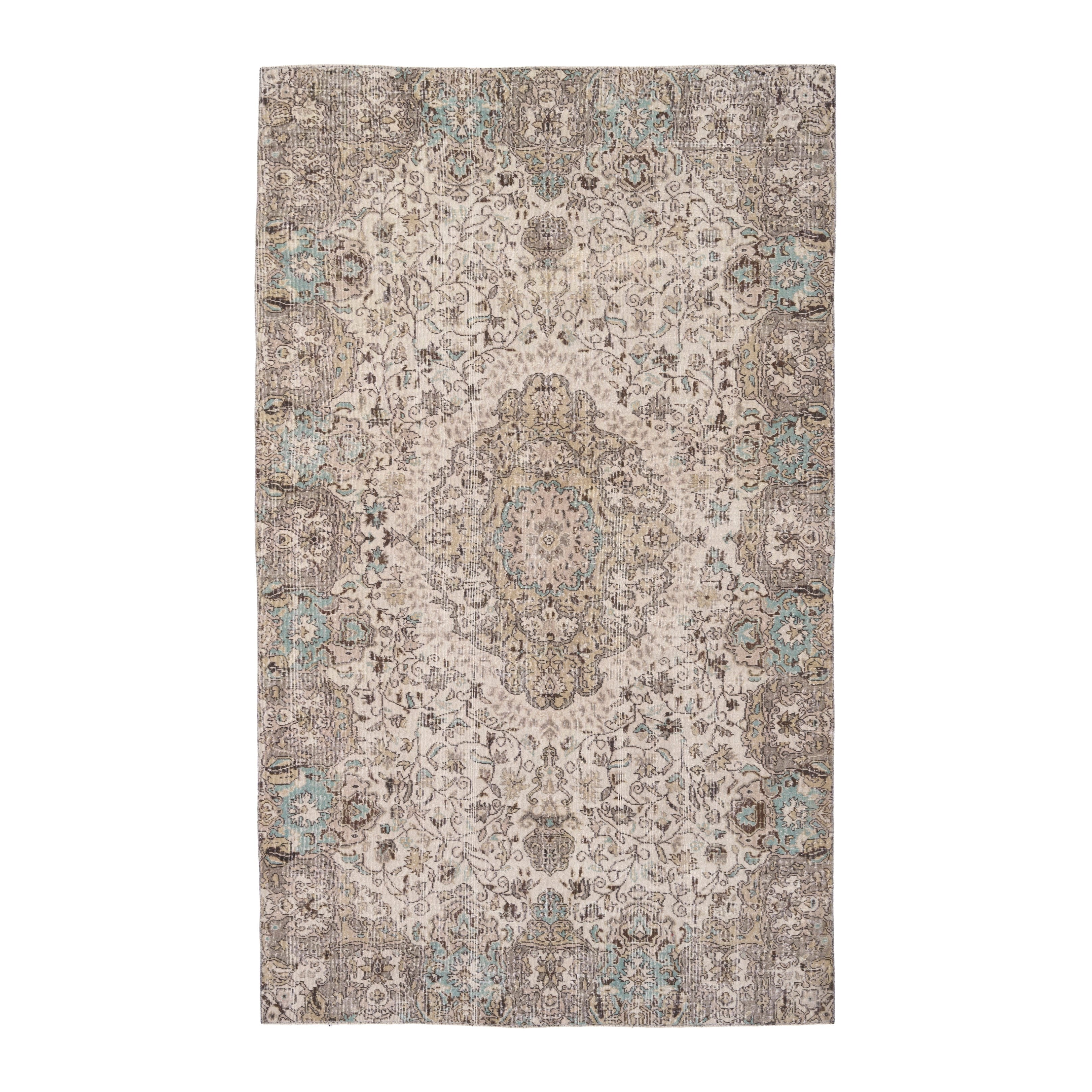 Turkish Isparta area rug in cream and taupe, 6'1" x 9'11"
