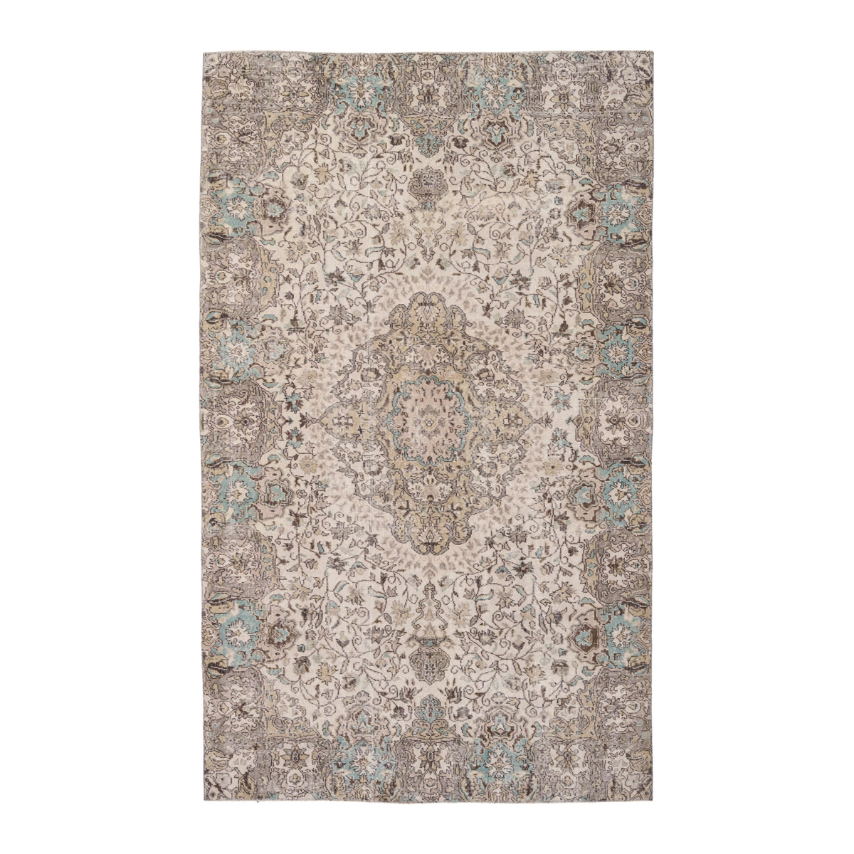 Turkish Isparta area rug in cream and taupe, 6'1" x 9'11"