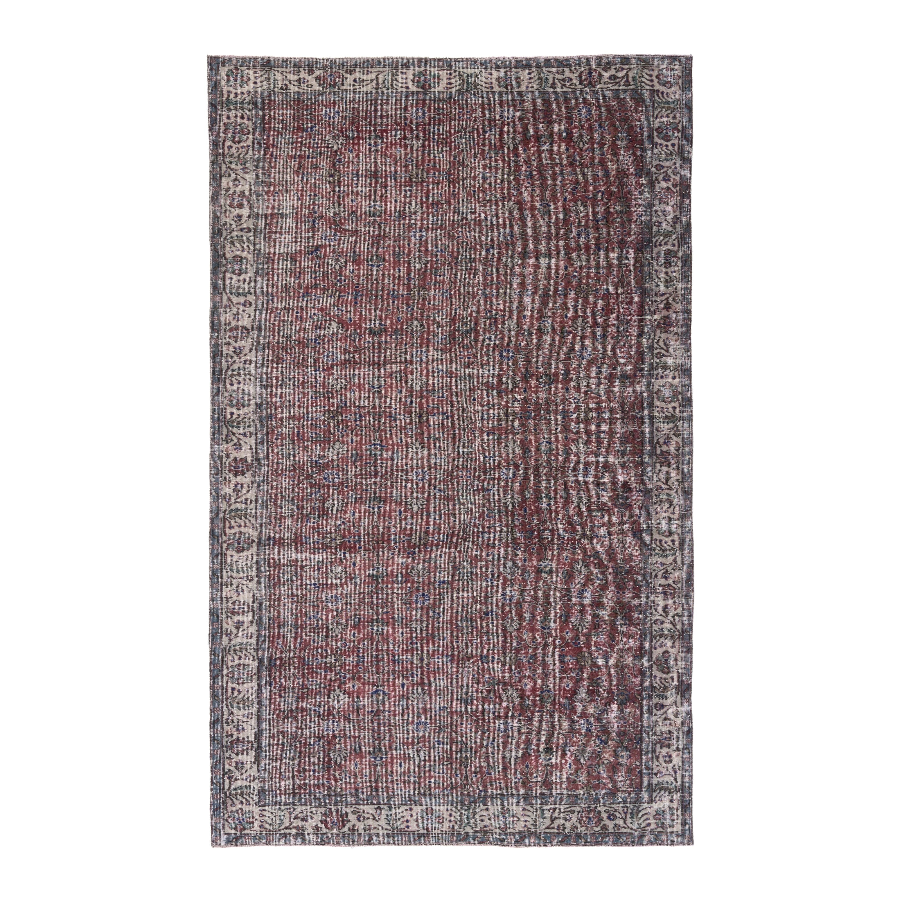 Turkish Isparta area rug in faded red and cream, 6'3" x 9'9"