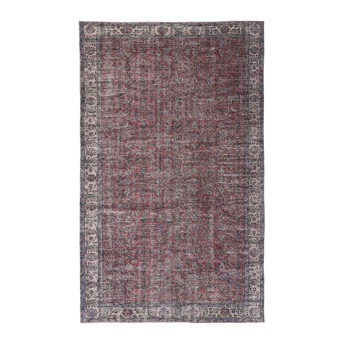 Turkish Isparta area rug in faded red and cream, 6'3" x 9'9"