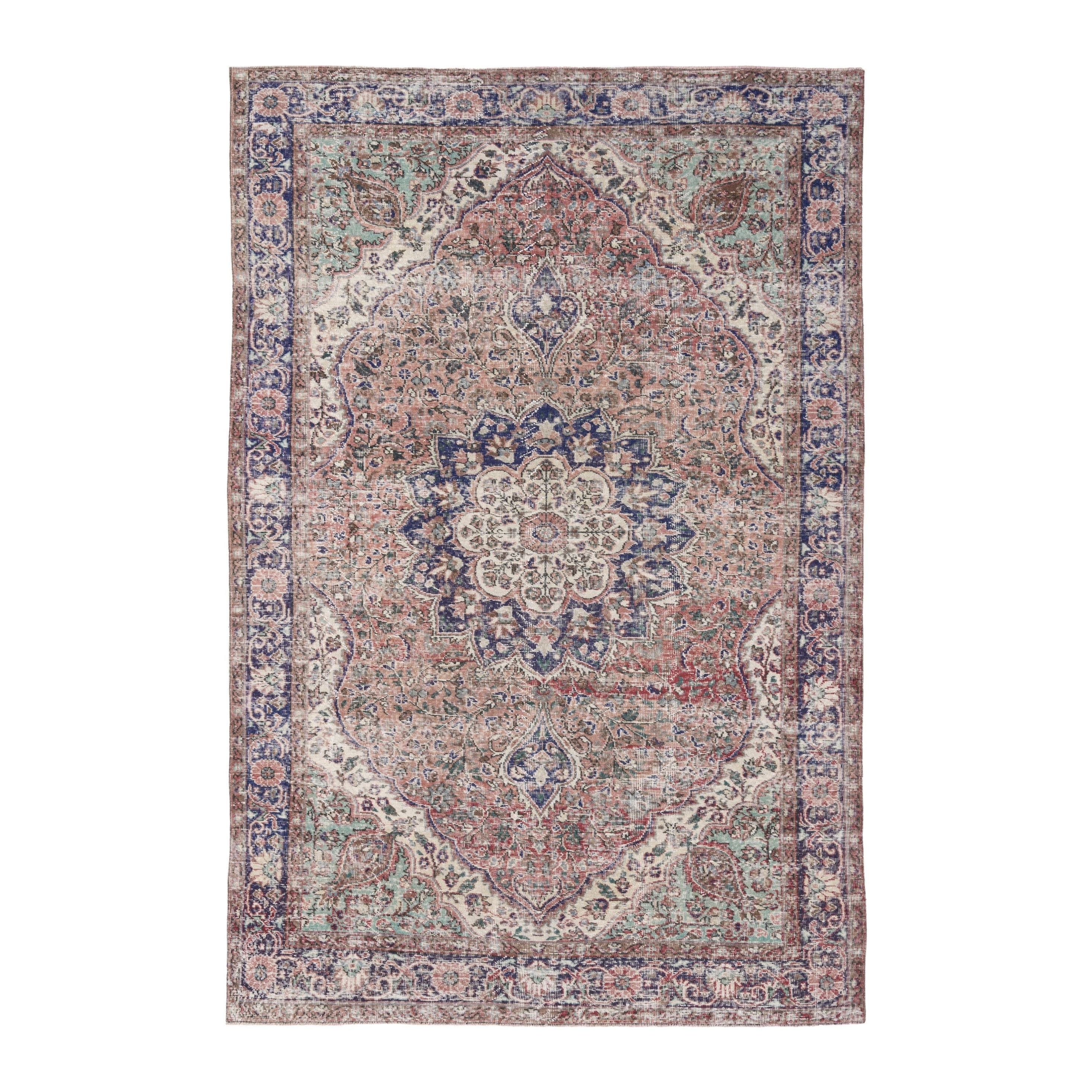 Turkish Isparta area rug in terracotta and navy, 6'9" x 10'2"