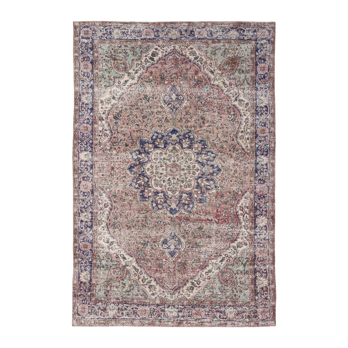 Turkish Isparta area rug in terracotta and navy, 6'9" x 10'2"