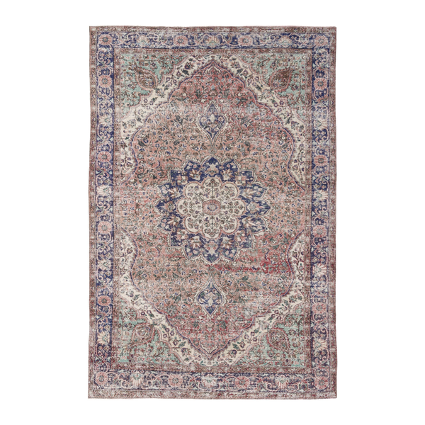 Turkish Isparta area rug in terracotta and navy, 6'9" x 10'2"