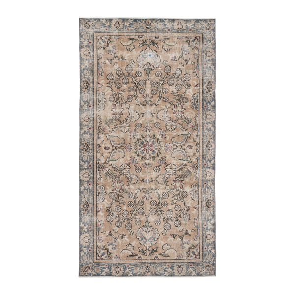 Turkish Isparta area rug in beige and blue gray, 3'7" x 6'11"