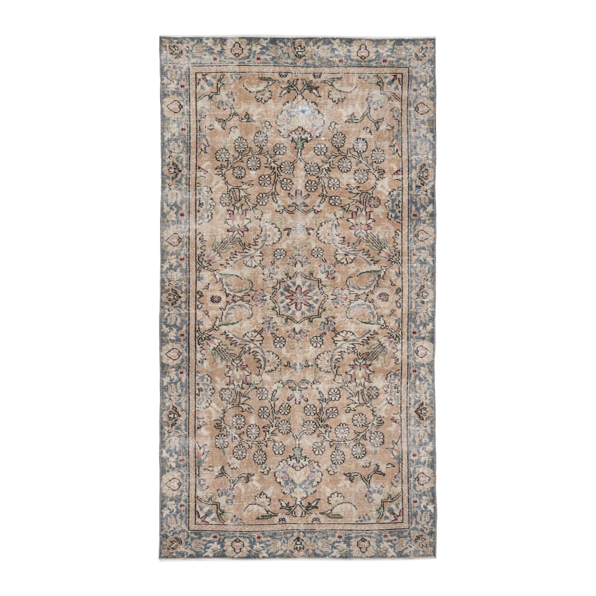 Turkish Isparta area rug in beige and blue gray, 3'7" x 6'11"
