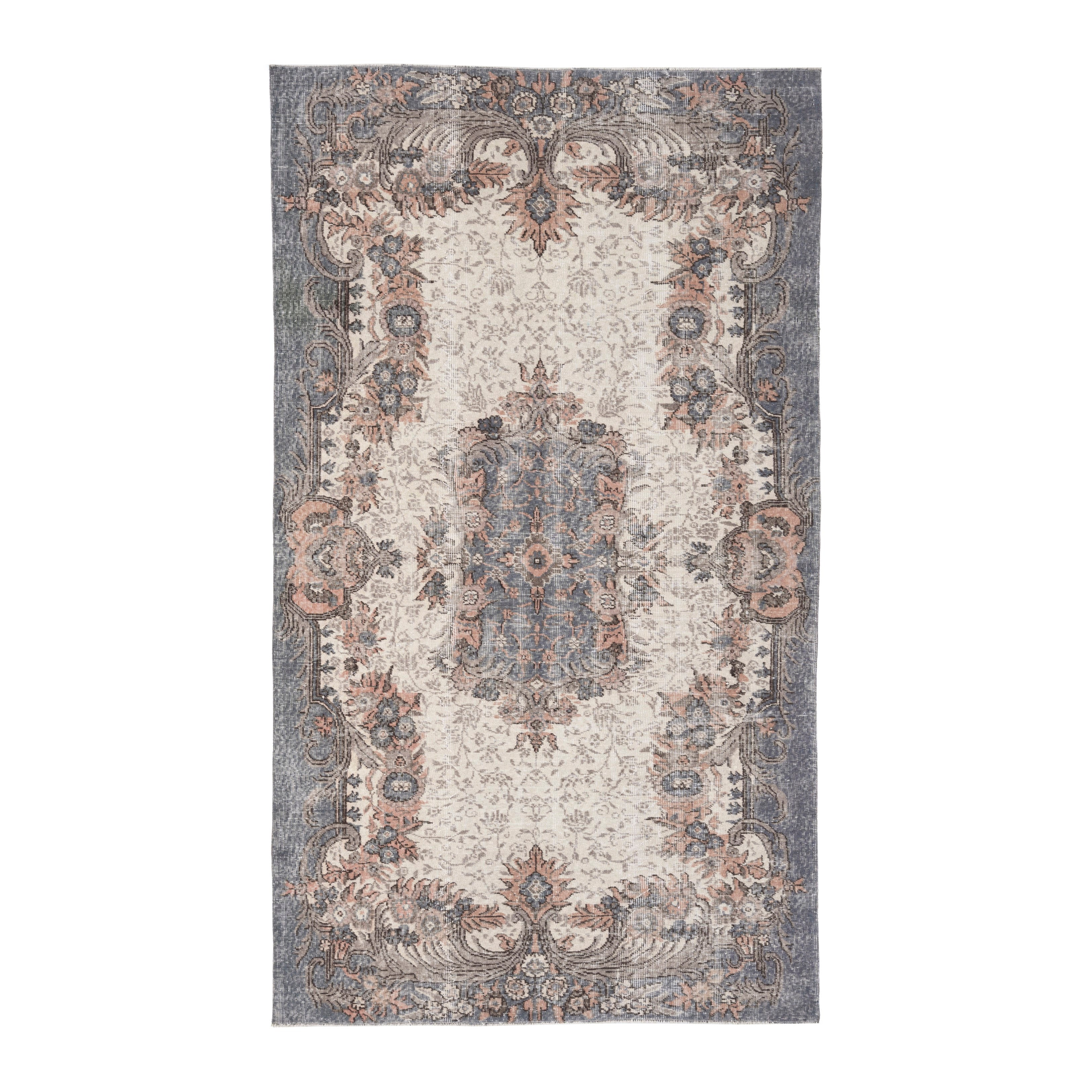 Turkish Isparta area rug in cream and dusty rose, 5'1" x 8'10"