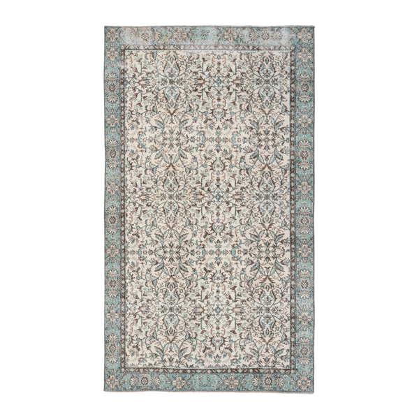 Turkish Isparta area rug in cream and teal, 5'3" x 8'9"