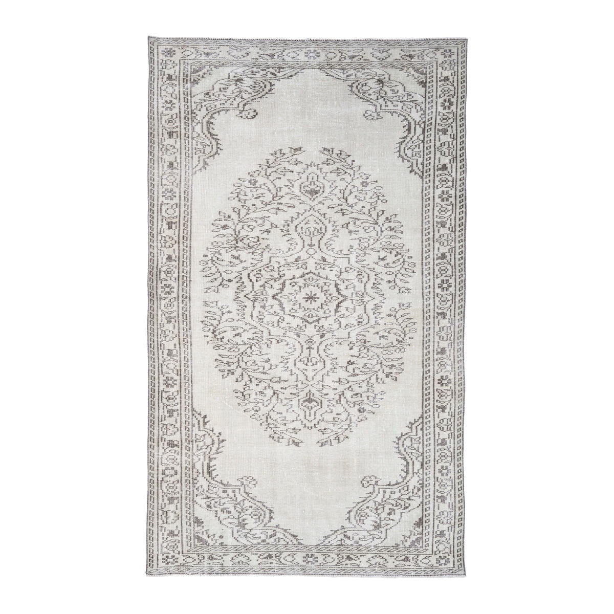 Turkish Manisa area rug in ivory and greige, 5'4" x 8'11"