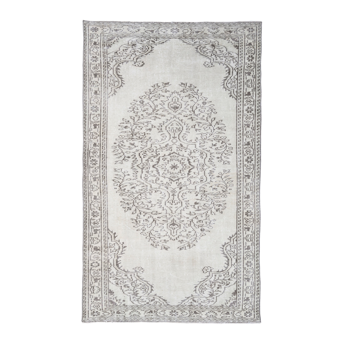 Turkish Manisa area rug in ivory and greige, 5'4" x 8'11"