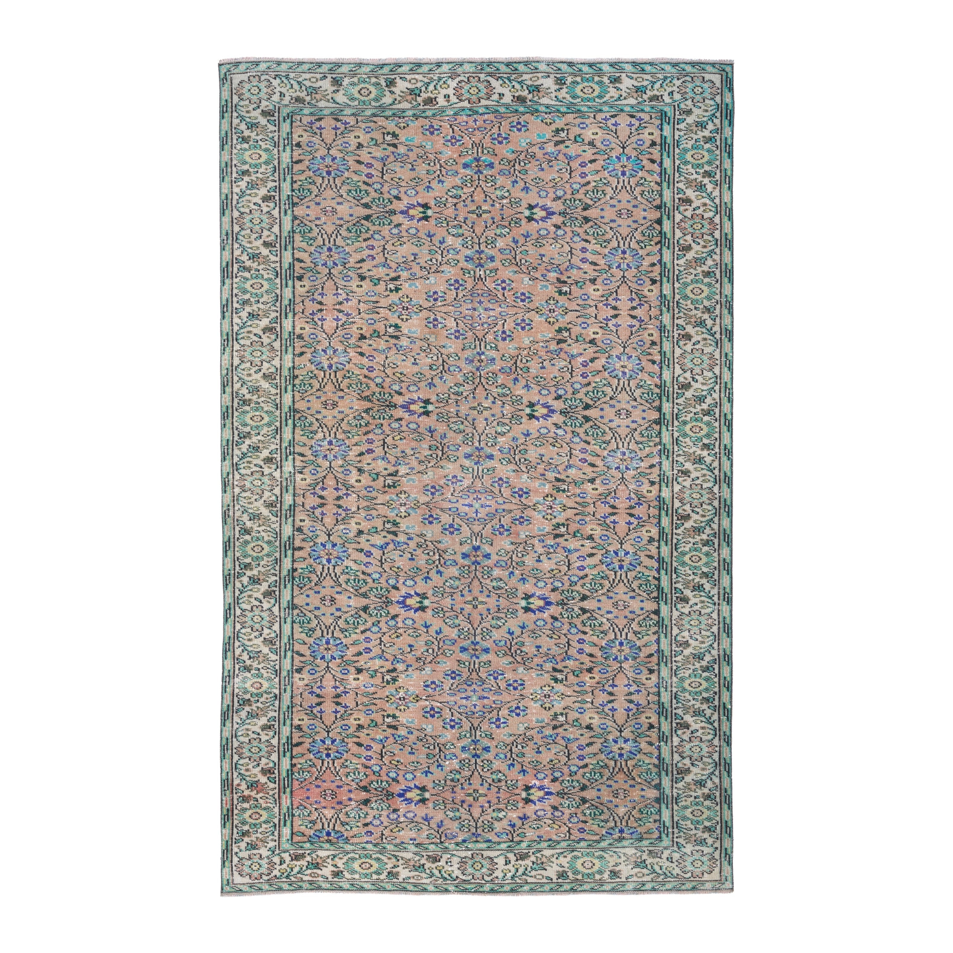Turkish Manisa area rug in dusty rose and sage, 6'2" x 9'3"