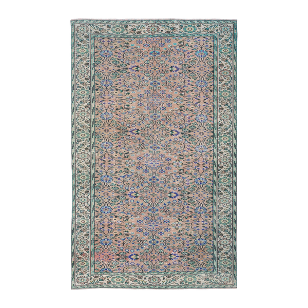 Turkish Manisa area rug in dusty rose and sage, 6'2" x 9'3"