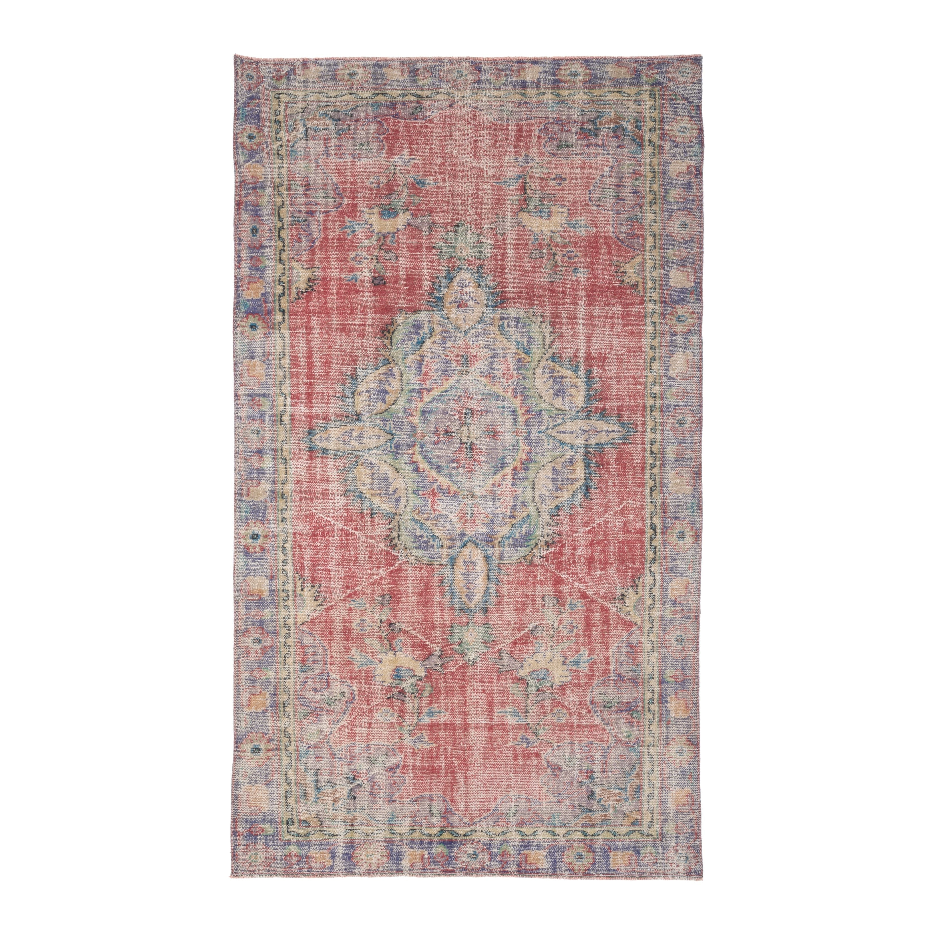 Turkish Manisa area rug in faded red and slate blue, 5'6" x 9'9"