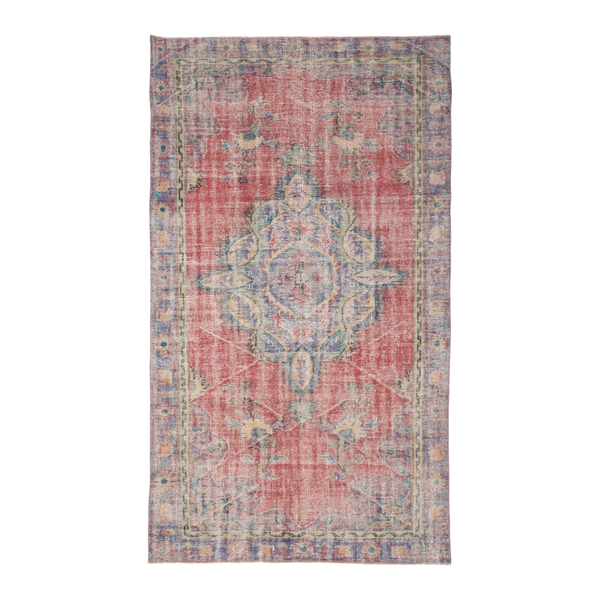 Turkish Manisa area rug in faded red and slate blue, 5'6" x 9'9"