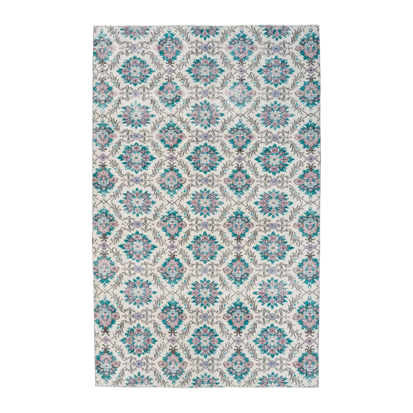 Turkish Isparta area rug in cream and turquoise, 5'6" x 9'