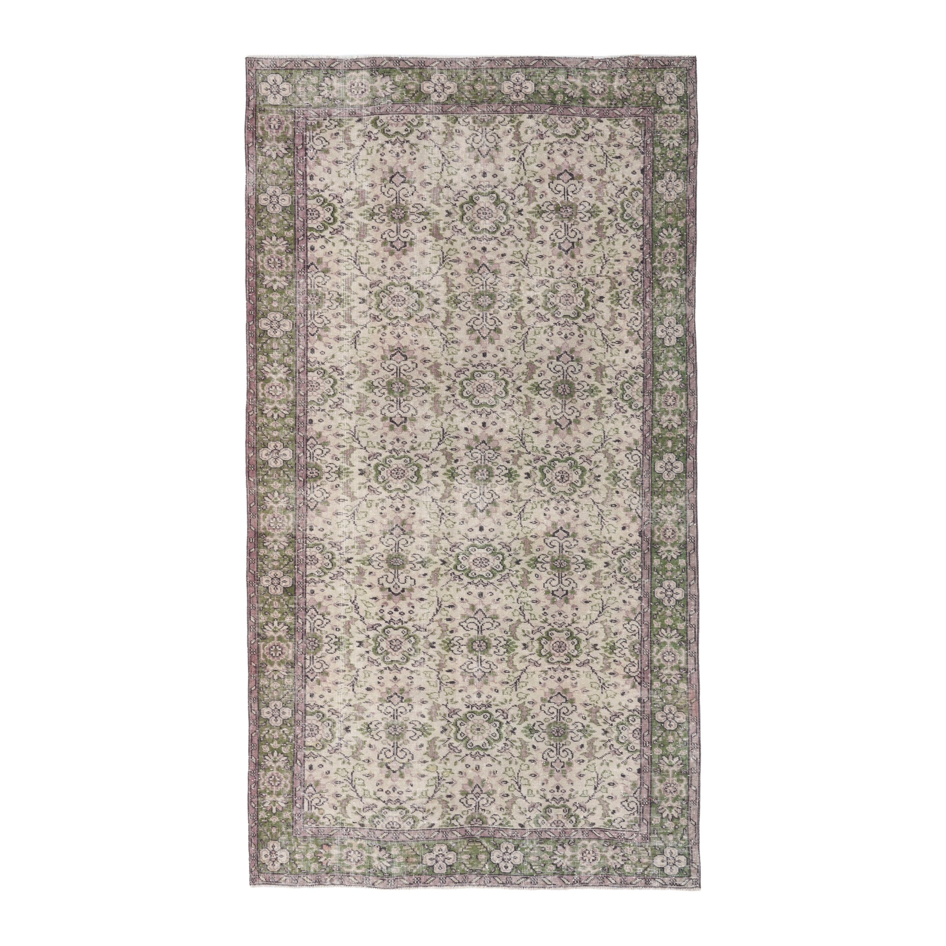 Turkish Isparta area rug in cream and sage, 5'1" x 9'