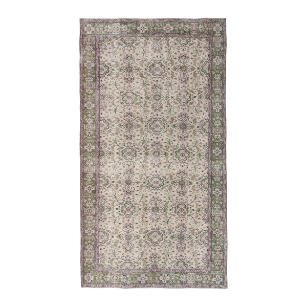 Turkish Isparta area rug in cream and sage, 5'1" x 9'