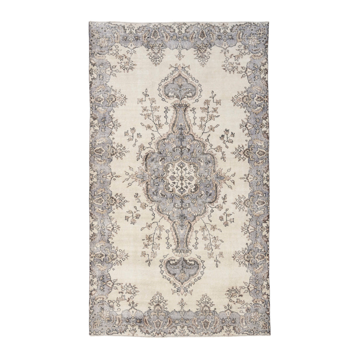 Turkish Isparta area rug in cream and slate blue, 5'7" x 9'1"