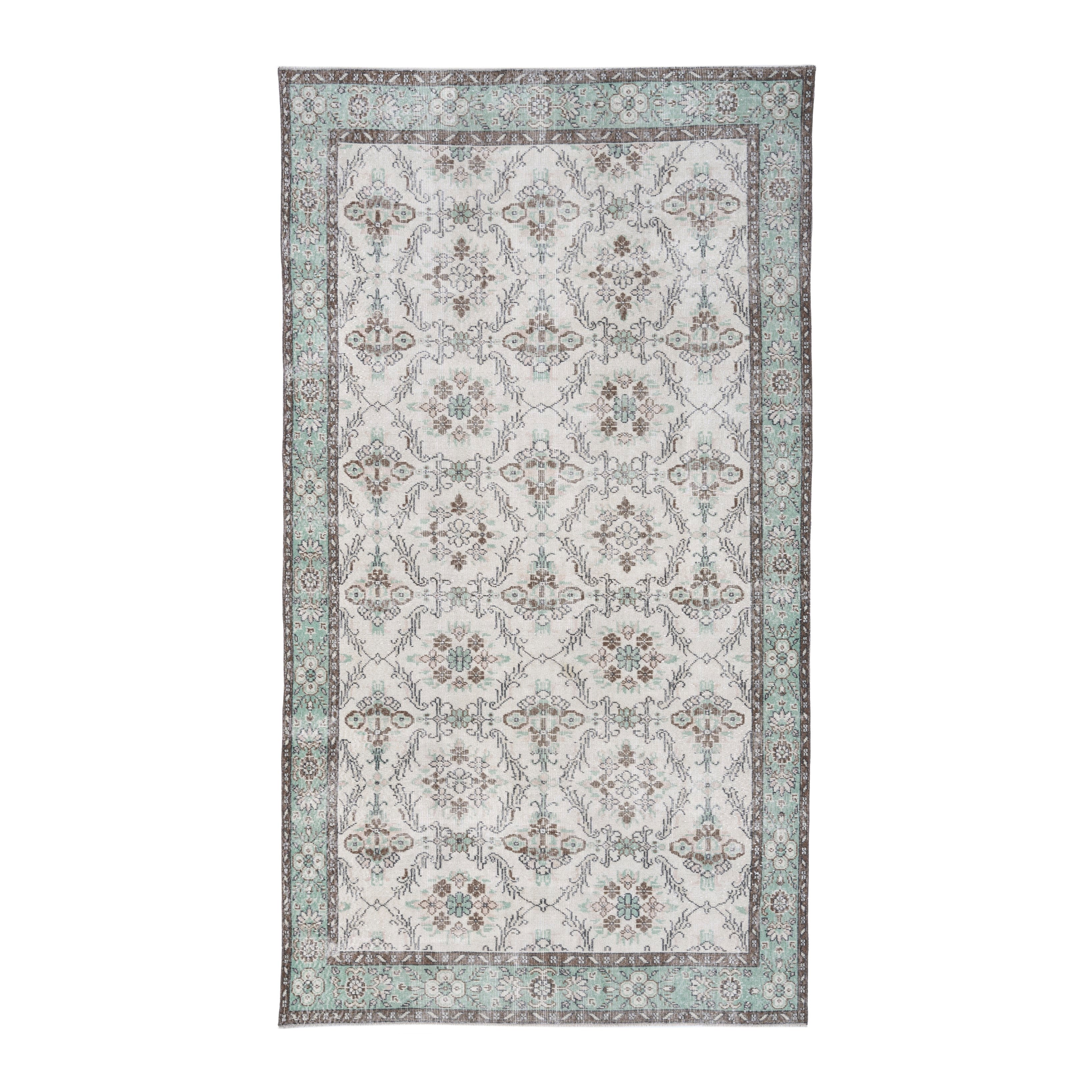 Turkish Isparta area rug in cream and sage, 5'7" x 9'7"