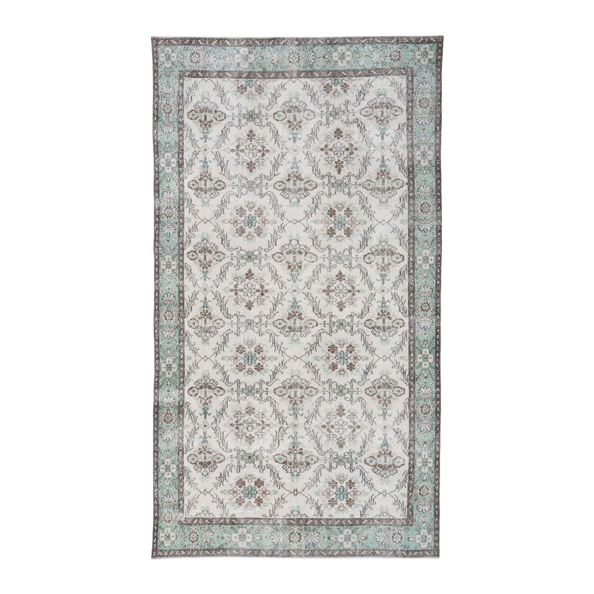 Turkish Isparta area rug in cream and sage, 5'7" x 9'7"