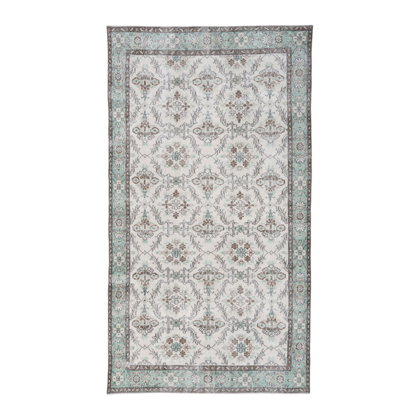 Turkish Isparta area rug in cream and sage, 5'7" x 9'7"