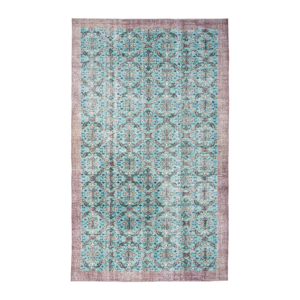 Turkish Isparta area rug in turquoise and muted pink, 5'10" x 9'9"