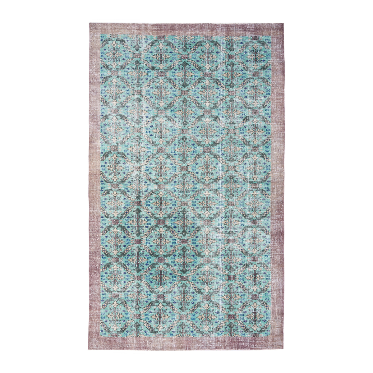 Turkish Isparta area rug in turquoise and muted pink, 5'10" x 9'9"