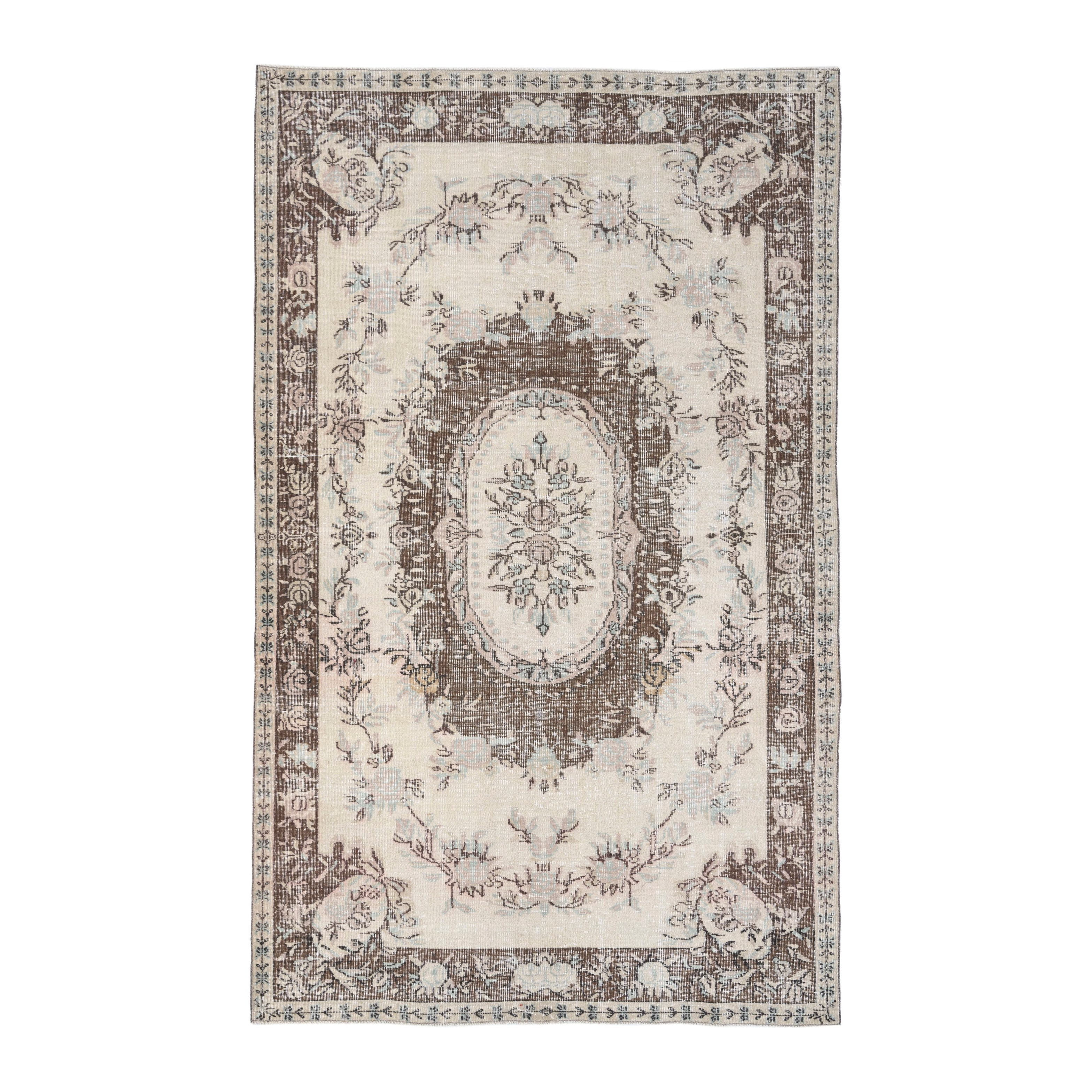 Turkish Isparta area rug in cream and brown, 5'9" x 9'