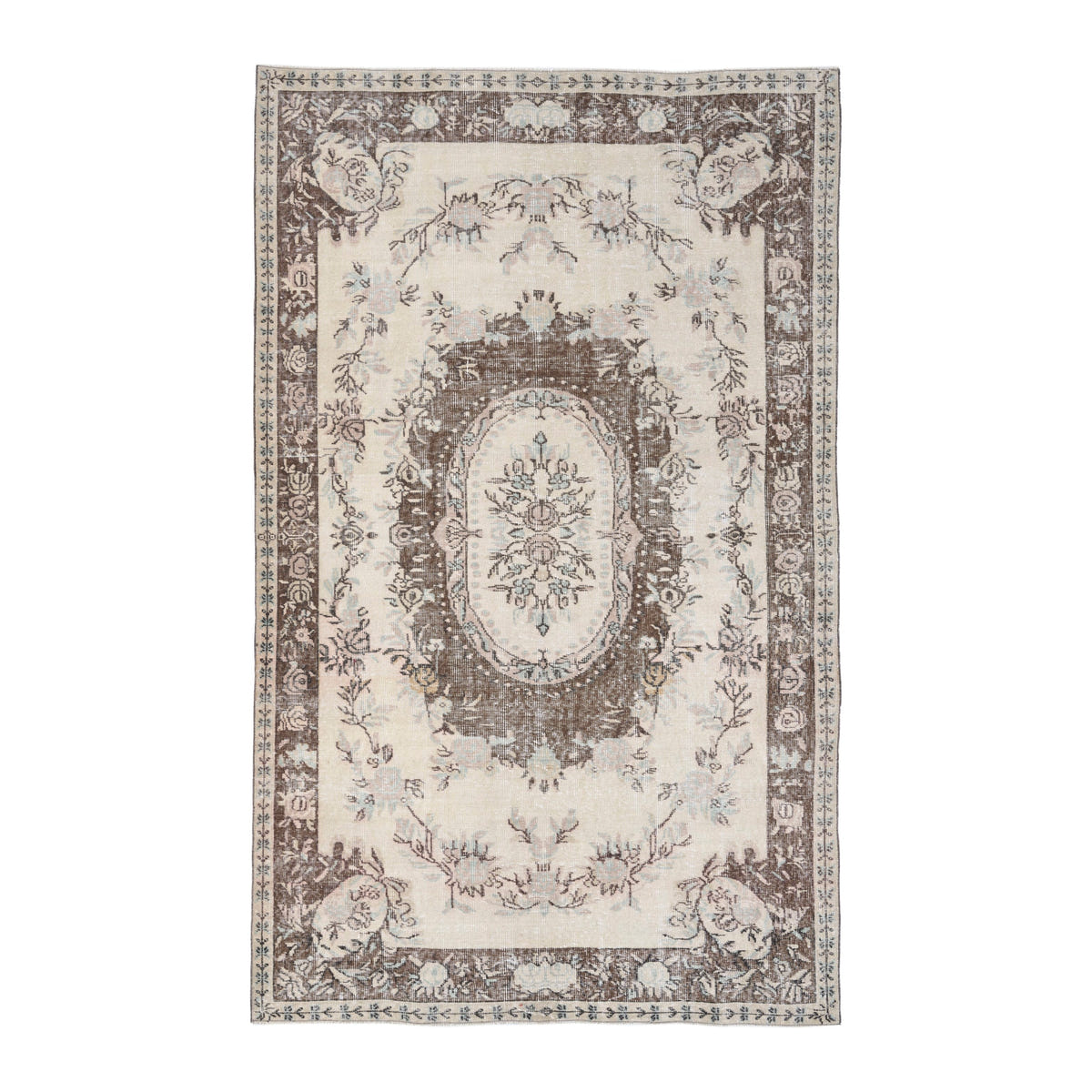 Turkish Isparta area rug in cream and brown, 5'9" x 9'