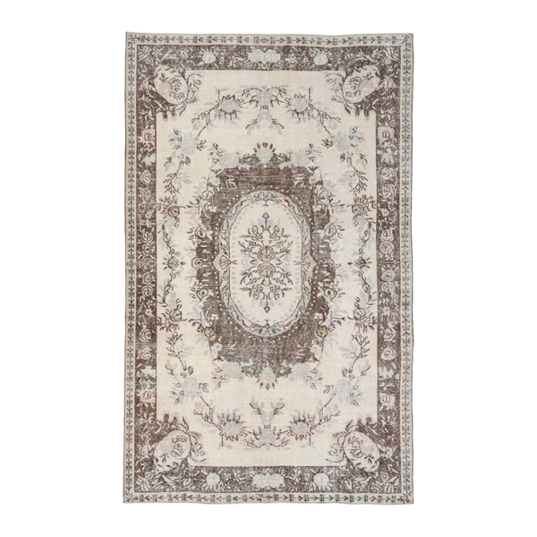 Turkish Isparta area rug in cream and brown, 5'9" x 9'