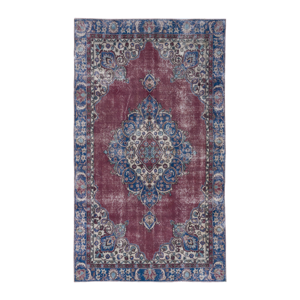 Turkish Isparta area rug in burgundy and navy, 6'1" x 10'2"