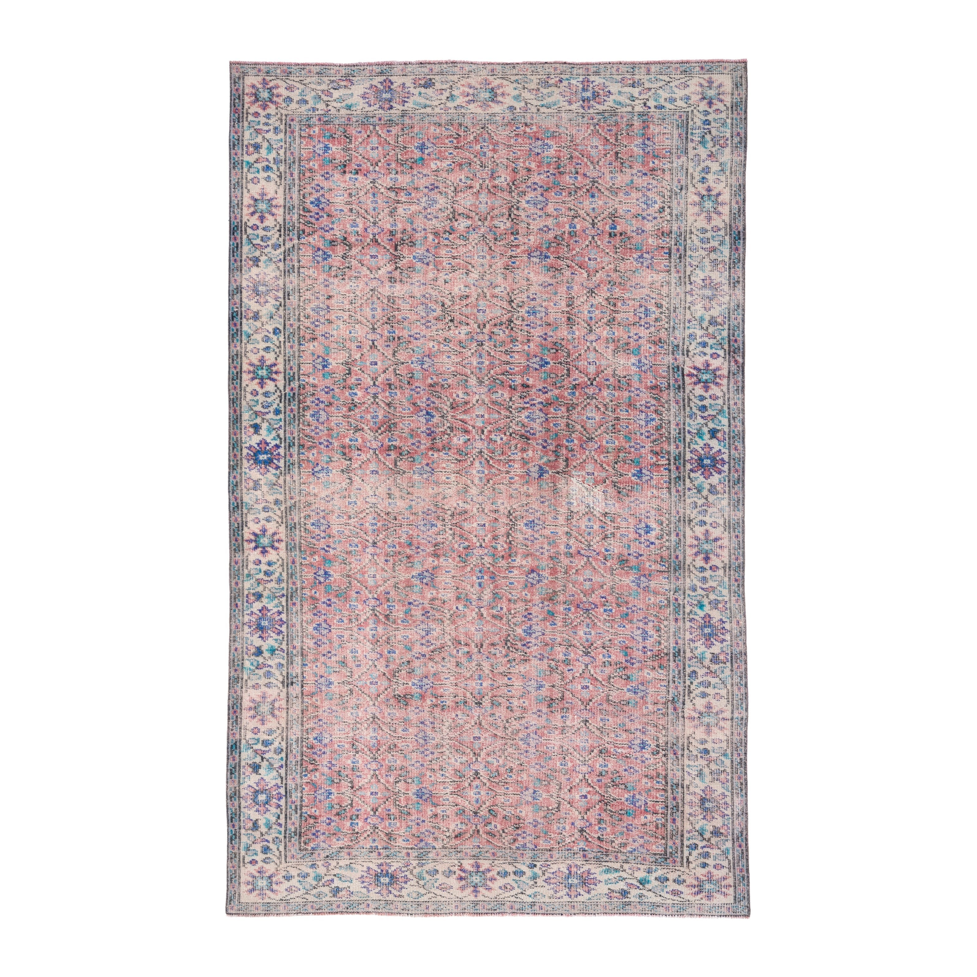 Turkish Isparta area rug in muted pink and cream, 5'9" x 8'11"