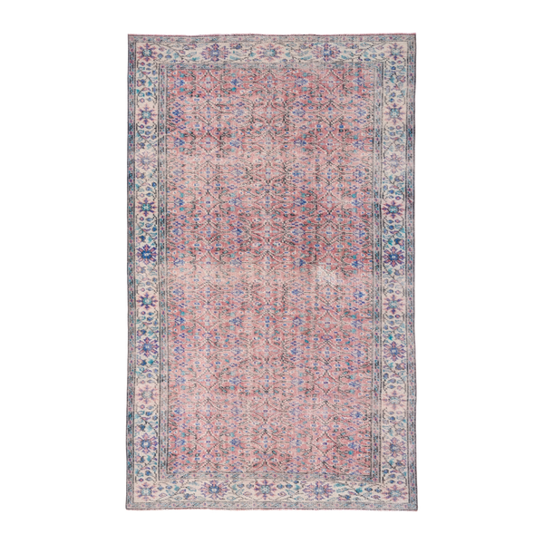 Turkish Isparta area rug in muted pink and cream, 5'9" x 8'11"
