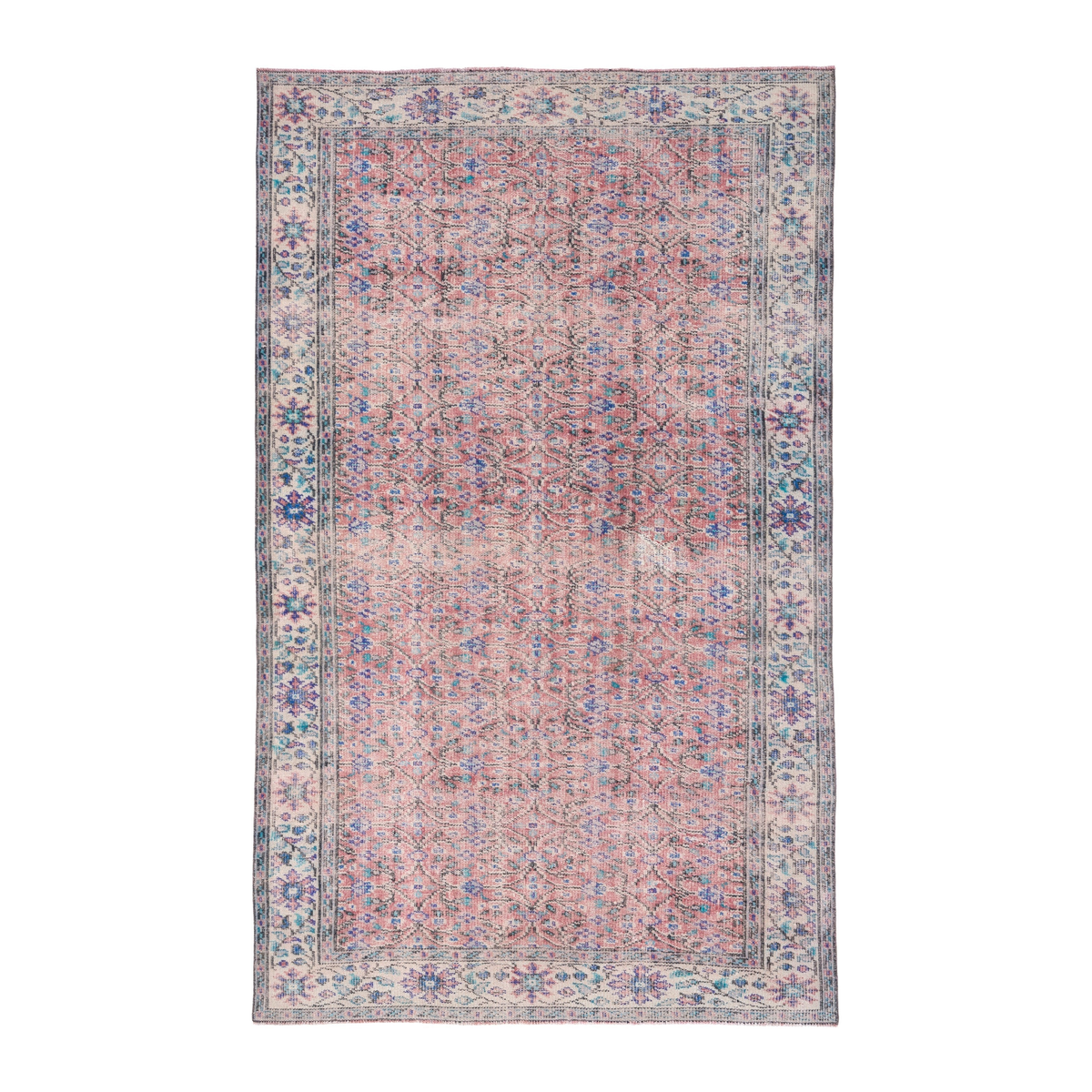 Turkish Isparta area rug in muted pink and cream, 5'9" x 8'11"