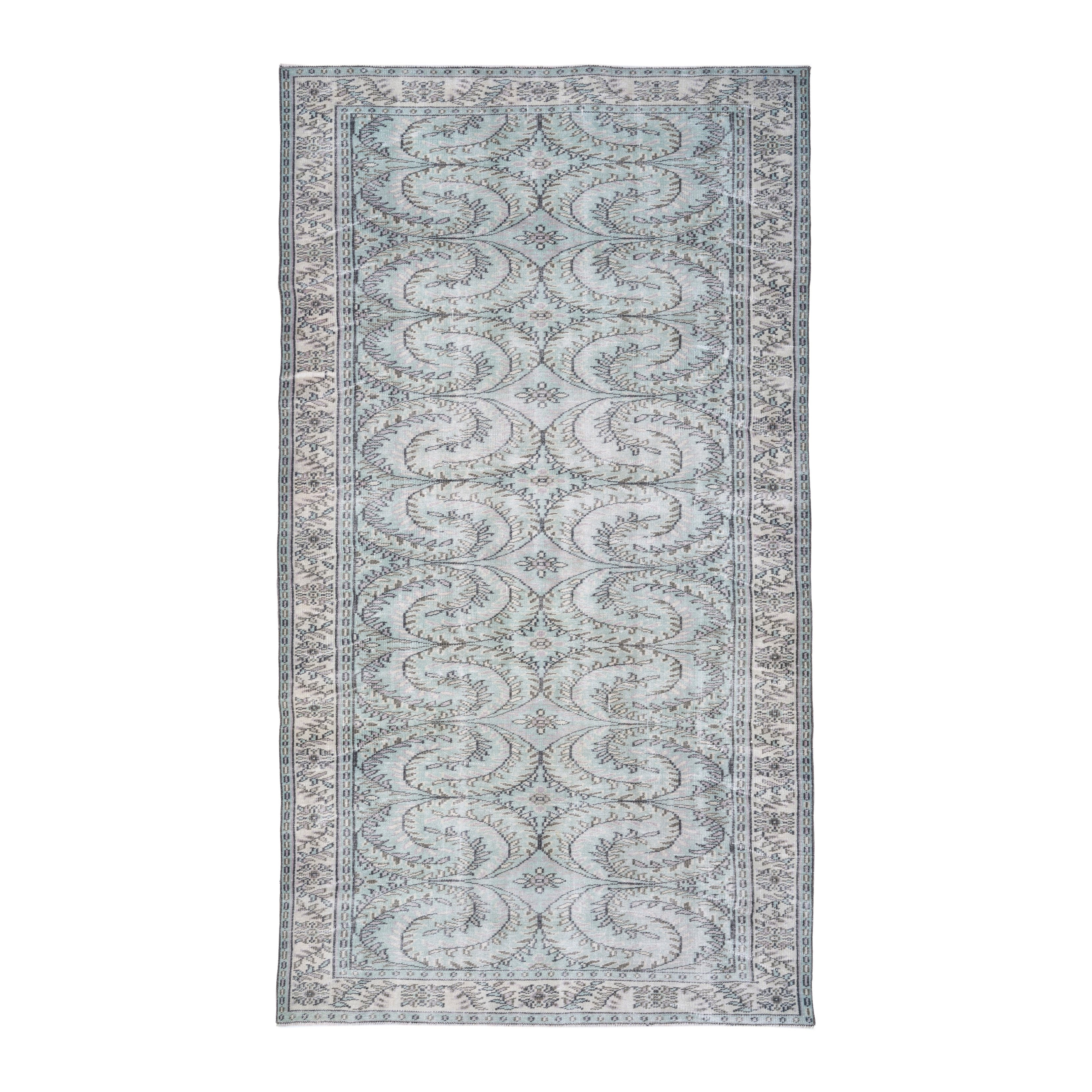 Turkish Manisa area rug in ivory and celadon, 5'6" x 10'