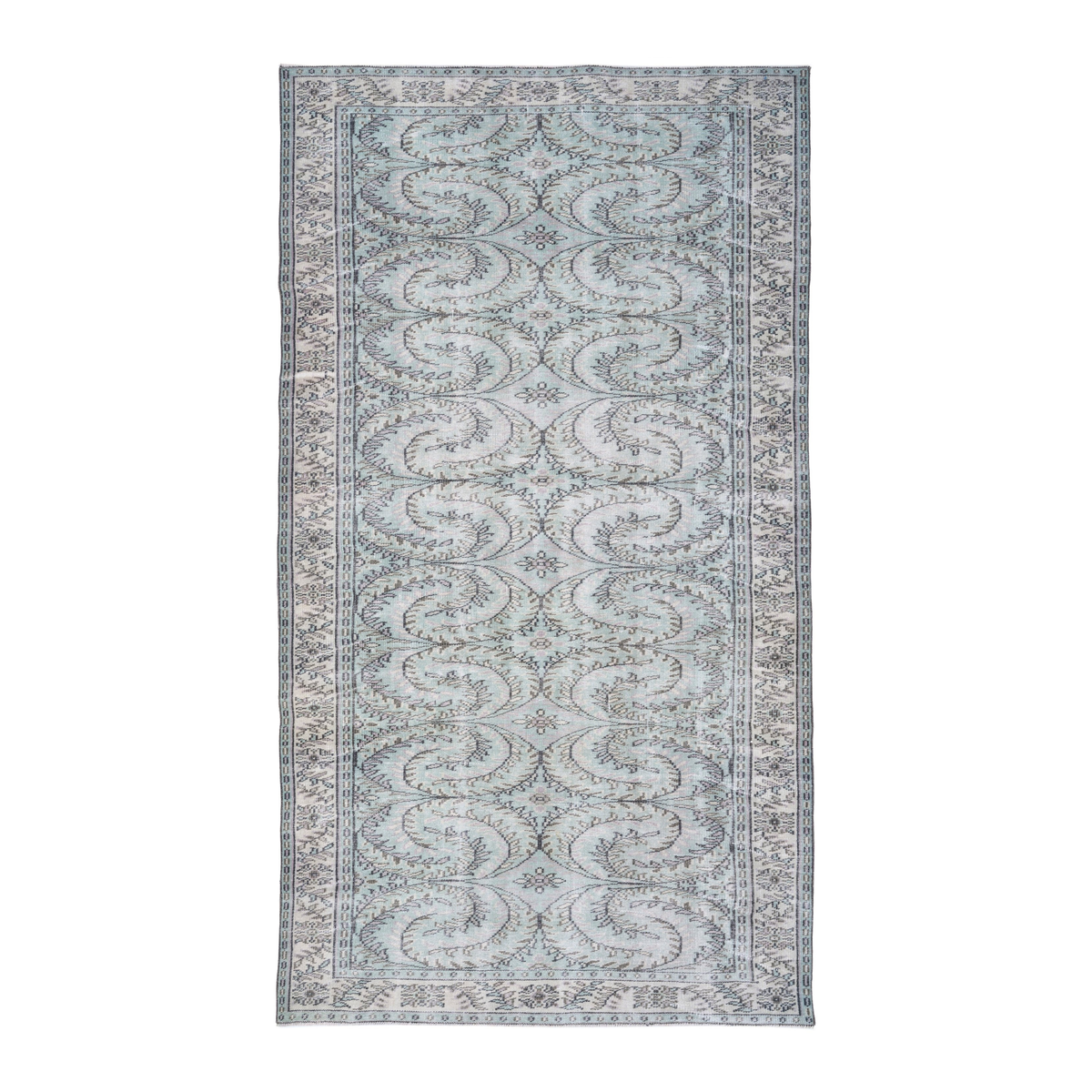 Turkish Manisa area rug in ivory and celadon, 5'6" x 10'