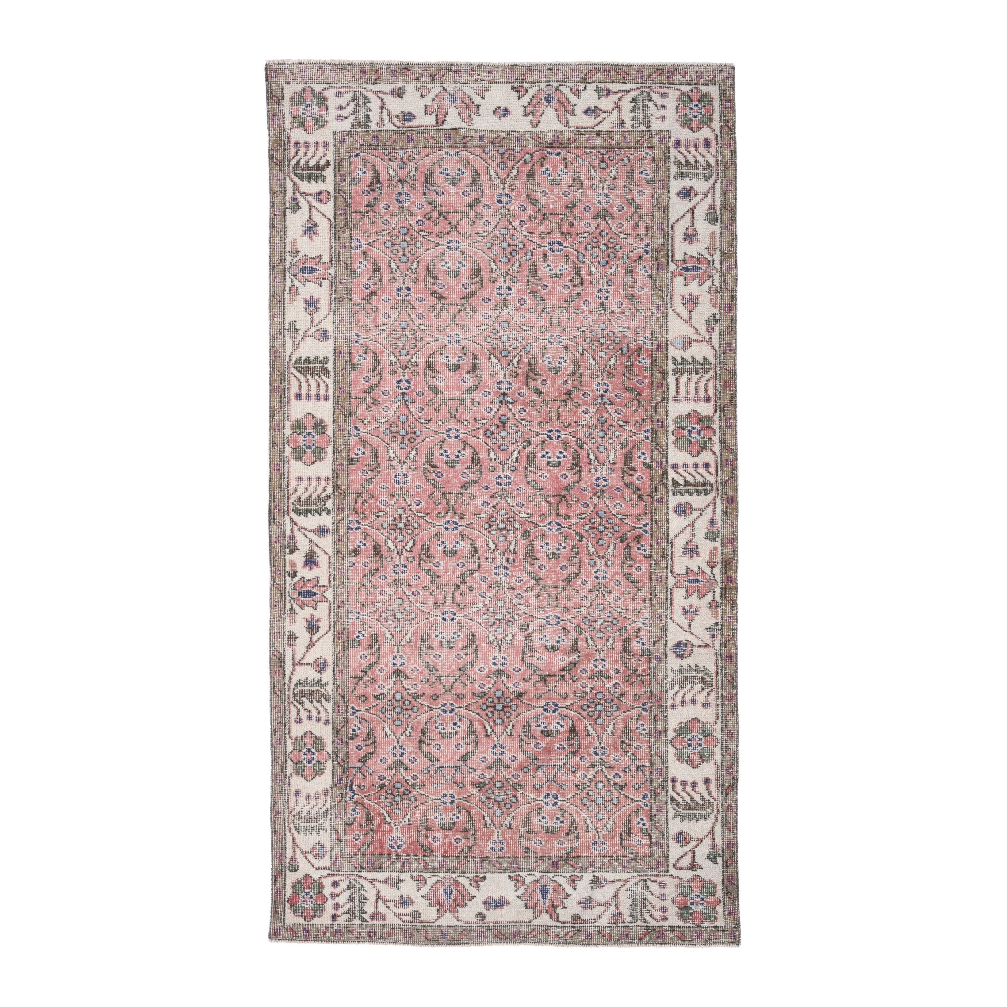 Turkish Isparta area rug in rose and off-white, 3'9" x 6'11"