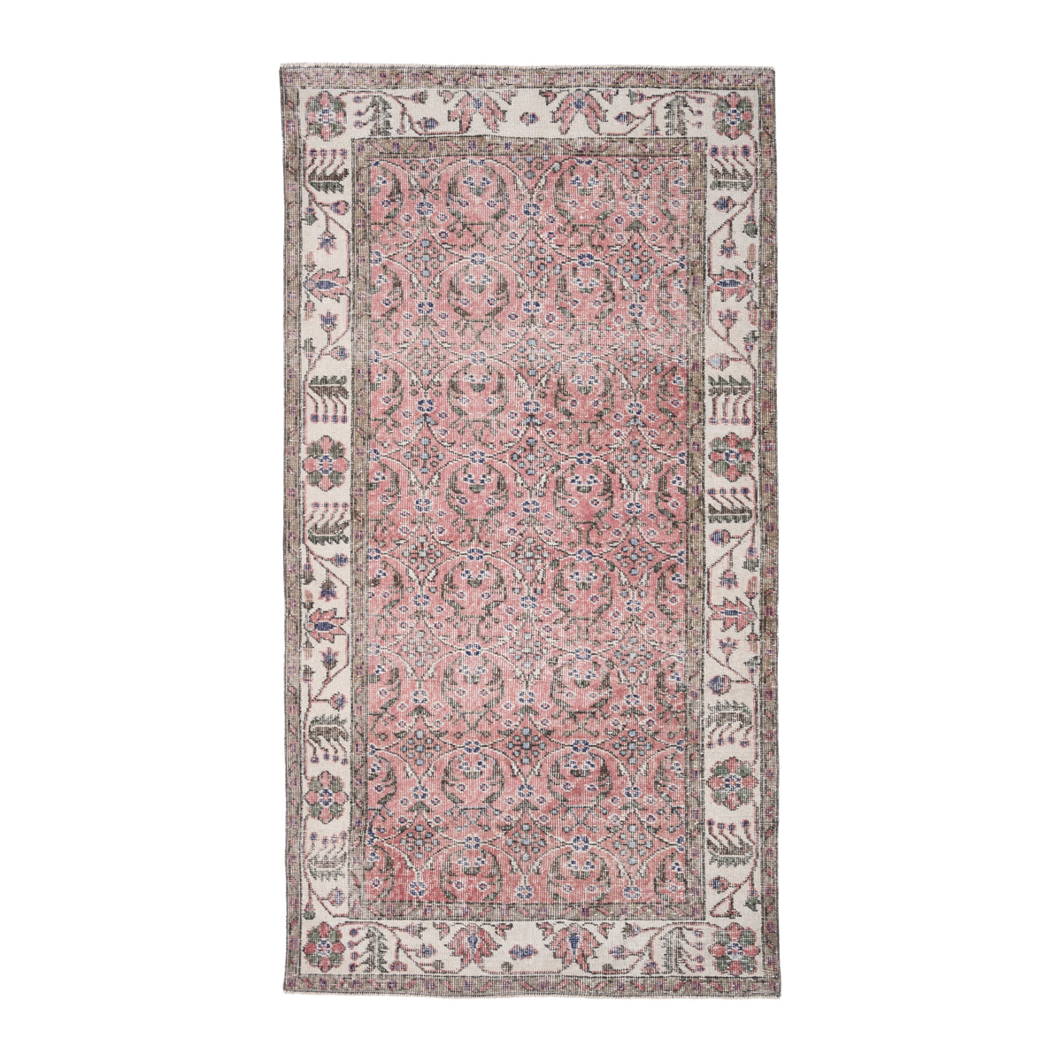 Turkish Isparta area rug in rose and off-white, 3'9" x 6'11"