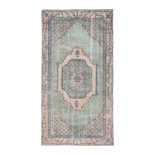 Turkish Isparta area rug in sage and muted pink, 3'7" x 6'10"