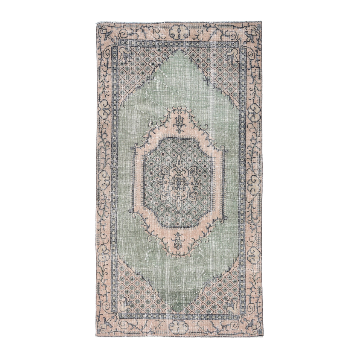 Turkish Isparta area rug in sage and muted pink, 3'7" x 6'10"