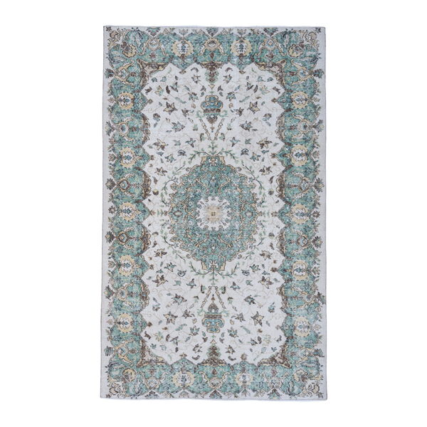 Turkish Isparta area rug in turquoise and cream, 5'6" x 8'10"