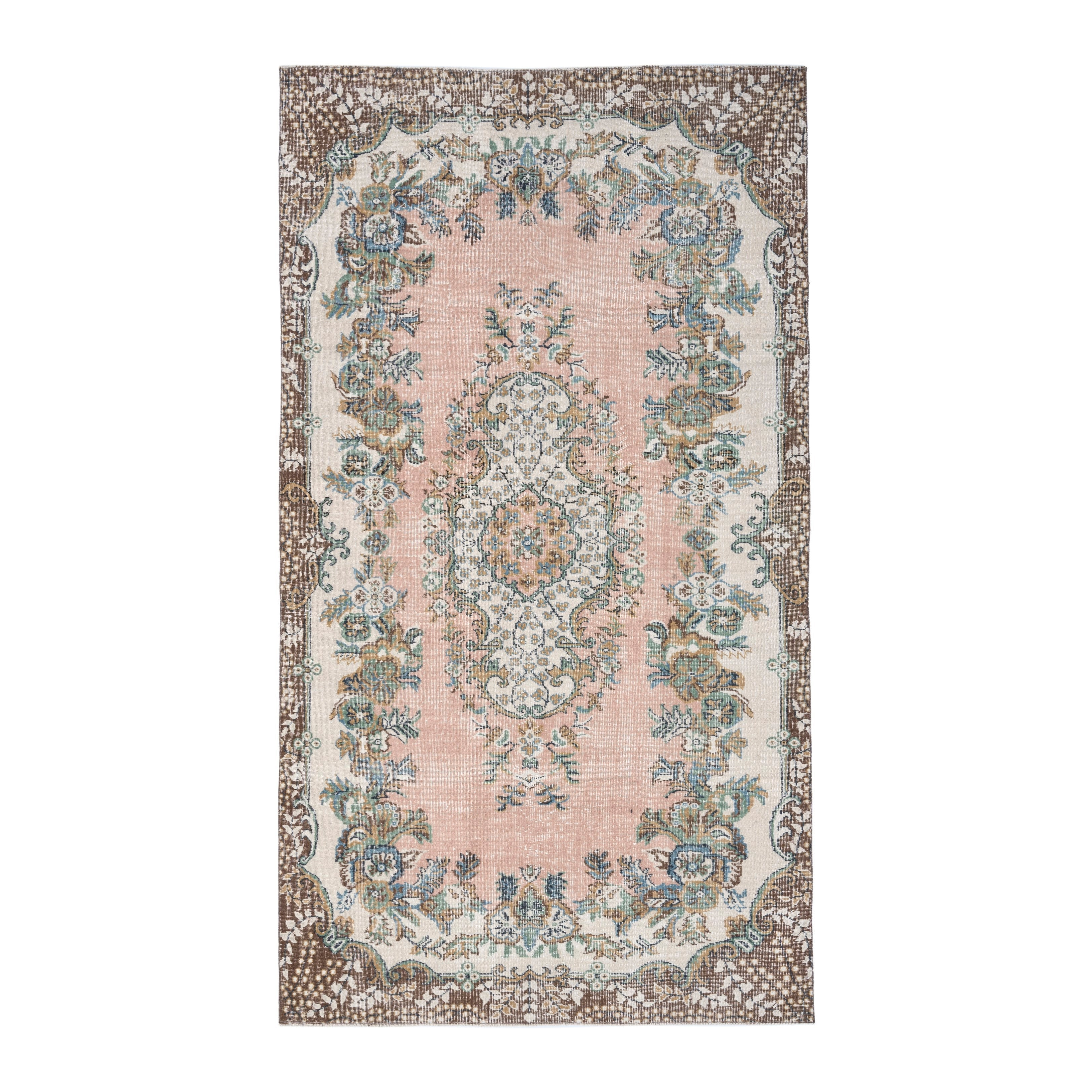 Turkish Isparta area rug in muted pink and cream, 5'8" x 9'8"