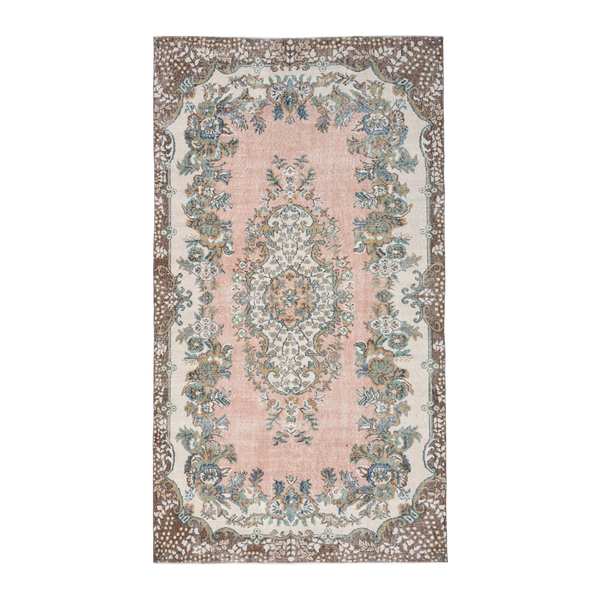 Turkish Isparta area rug in muted pink and cream, 5'8" x 9'8"