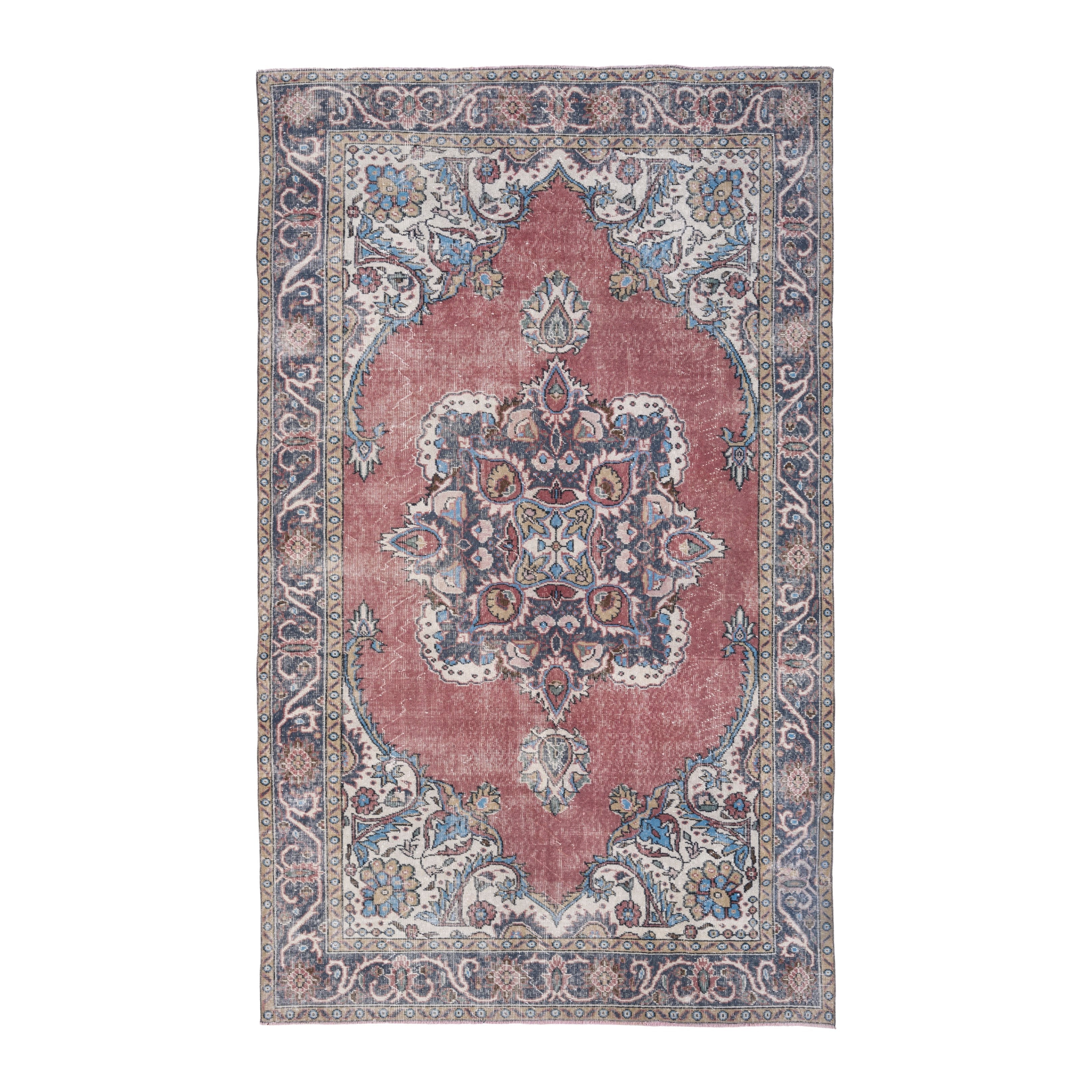 Turkish Isparta area rug in dusty rose and navy, 6'3" x 10'1"