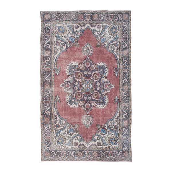 Turkish Isparta area rug in dusty rose and navy, 6'3" x 10'1"
