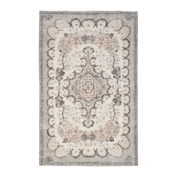 Turkish Isparta area rug in cream and greige, 5'7" x 8'6"