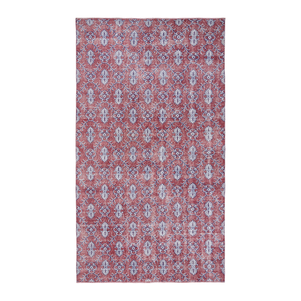 Turkish Isparta area rug in burgundy and dusty blue, 5'5" x 9'4"